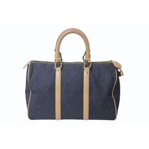 Christian Dior denim Boston handbag canvas leather blue brown